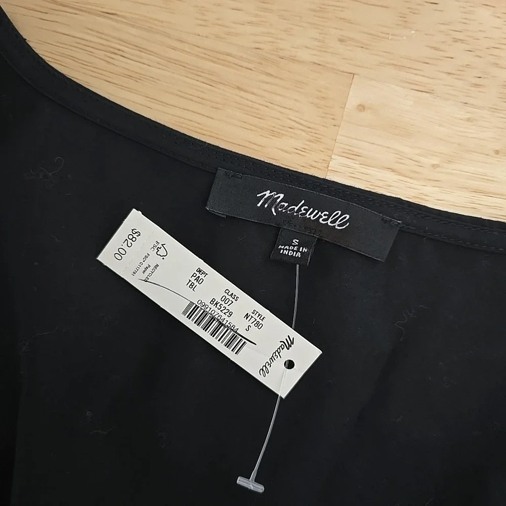 Madewell Puff Sleeve Scoop Neck Cotton Poplin Top True Black‎ NT780 Womens Small